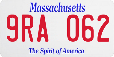 MA license plate 9RA062
