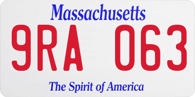 MA license plate 9RA063