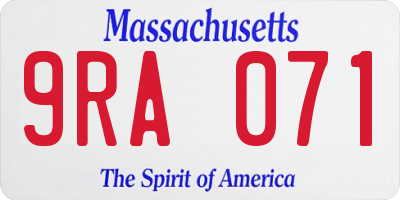 MA license plate 9RA071