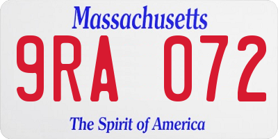 MA license plate 9RA072