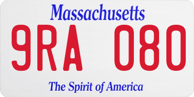 MA license plate 9RA080