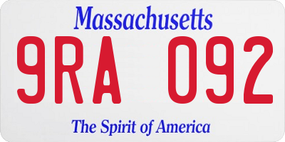 MA license plate 9RA092