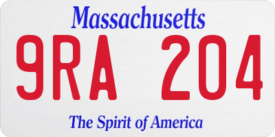 MA license plate 9RA204