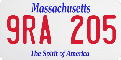 MA license plate 9RA205