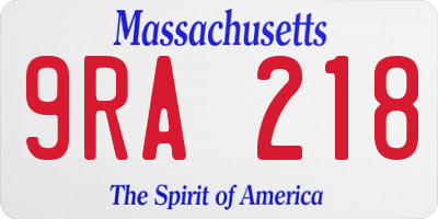 MA license plate 9RA218