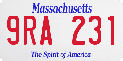 MA license plate 9RA231