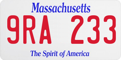 MA license plate 9RA233