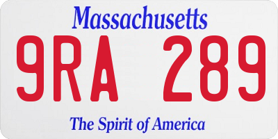 MA license plate 9RA289