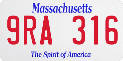 MA license plate 9RA316