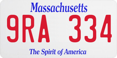 MA license plate 9RA334