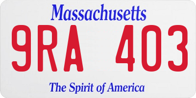 MA license plate 9RA403