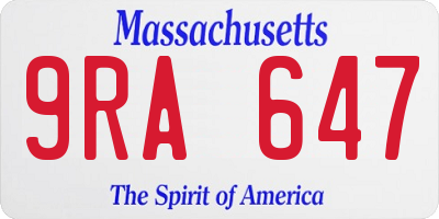 MA license plate 9RA647
