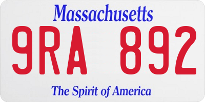 MA license plate 9RA892