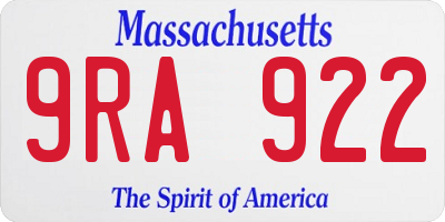 MA license plate 9RA922