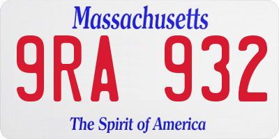MA license plate 9RA932