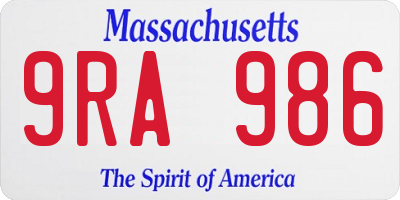 MA license plate 9RA986
