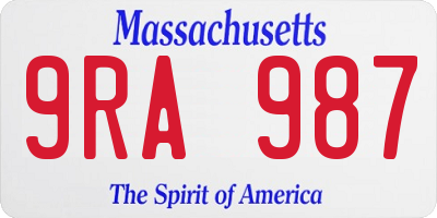 MA license plate 9RA987