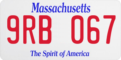MA license plate 9RB067