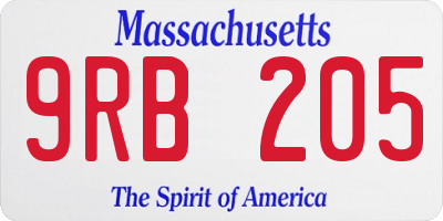 MA license plate 9RB205