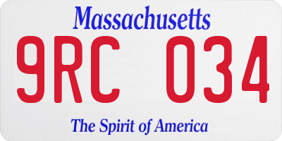 MA license plate 9RC034