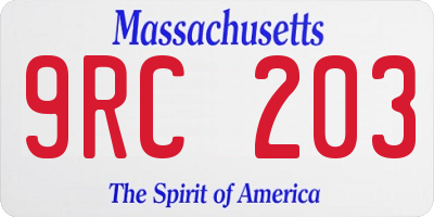 MA license plate 9RC203
