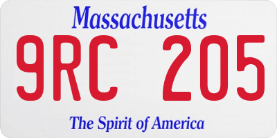 MA license plate 9RC205