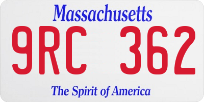 MA license plate 9RC362