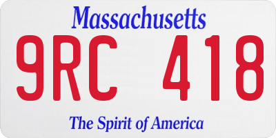 MA license plate 9RC418