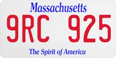 MA license plate 9RC925