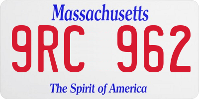 MA license plate 9RC962
