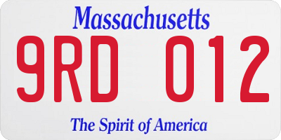 MA license plate 9RD012