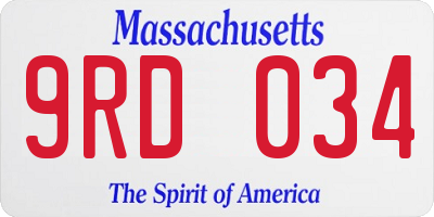 MA license plate 9RD034