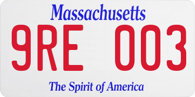 MA license plate 9RE003