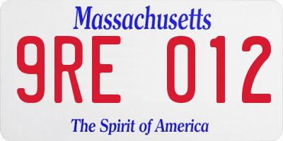 MA license plate 9RE012