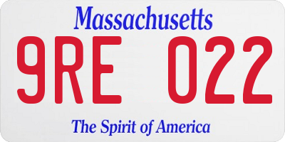 MA license plate 9RE022