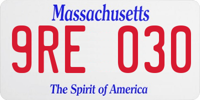 MA license plate 9RE030