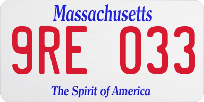 MA license plate 9RE033