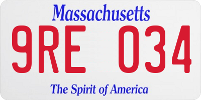 MA license plate 9RE034