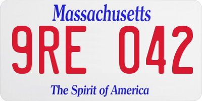MA license plate 9RE042