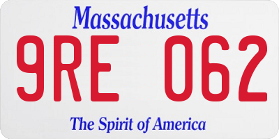 MA license plate 9RE062