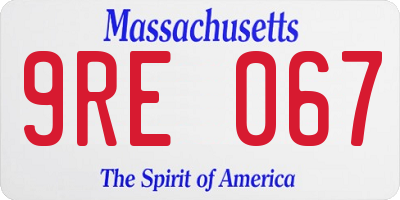 MA license plate 9RE067