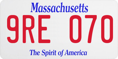 MA license plate 9RE070