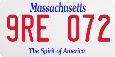MA license plate 9RE072