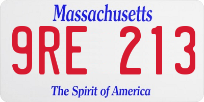 MA license plate 9RE213