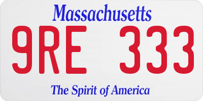 MA license plate 9RE333