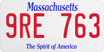 MA license plate 9RE763