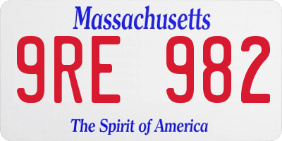 MA license plate 9RE982