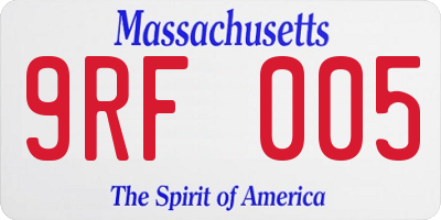 MA license plate 9RF005