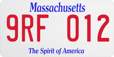 MA license plate 9RF012