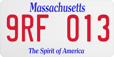 MA license plate 9RF013